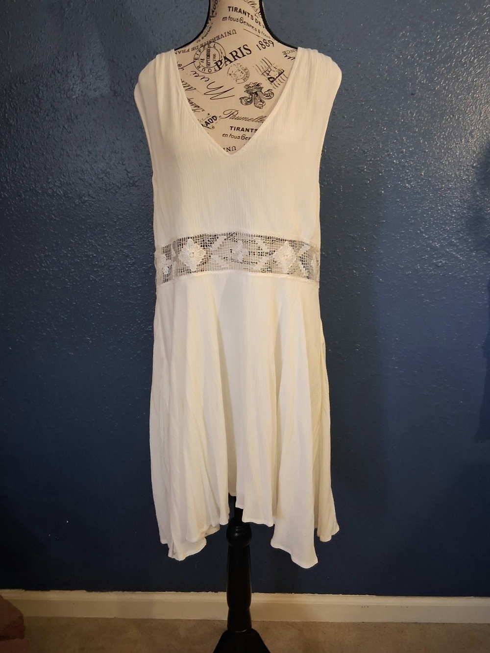 Free People Womens V-Neck Midi Dress with Lace Waistband Large